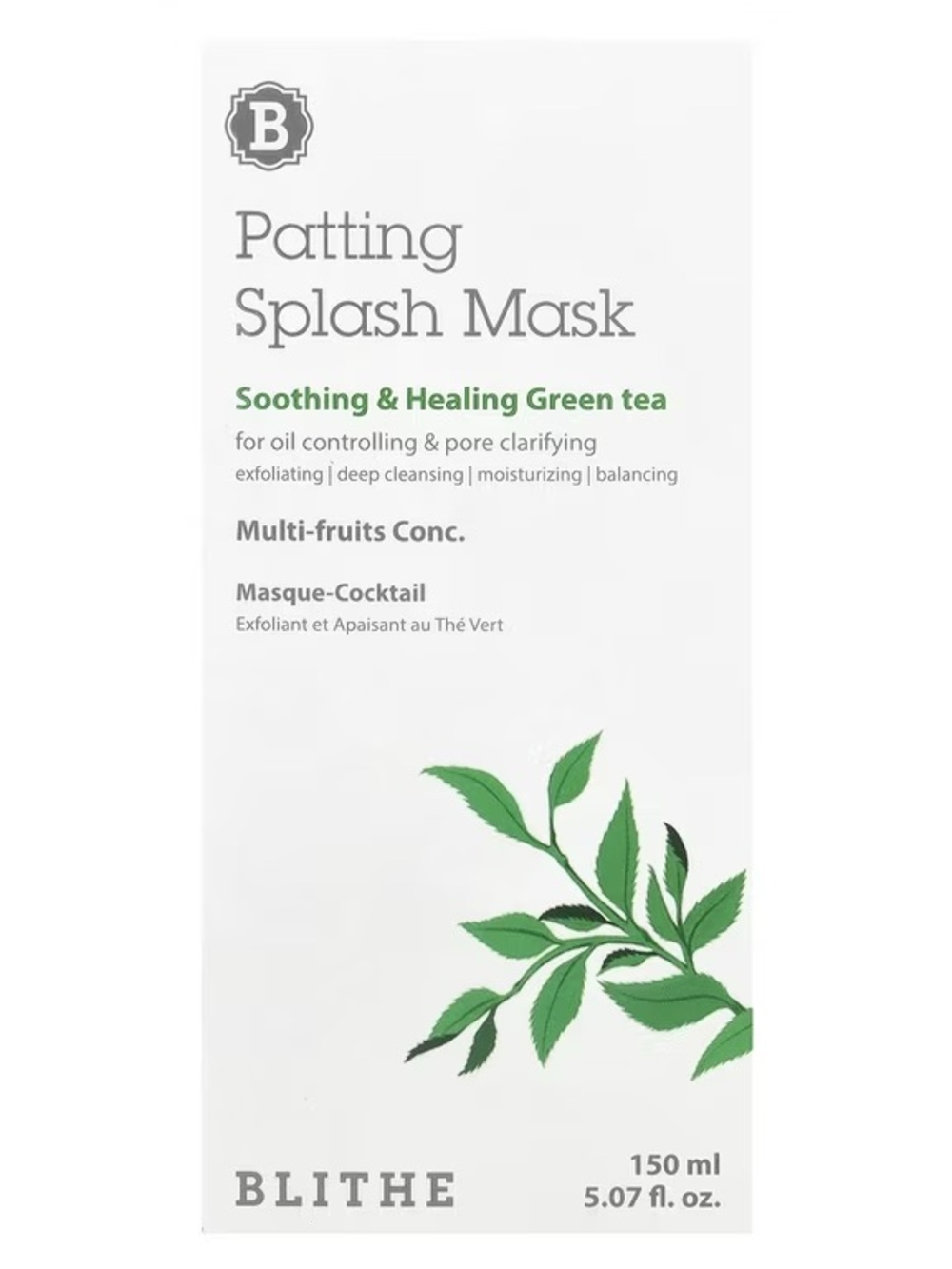 Blithe Patting Splash Mask Soothing & Healing Green Tea -